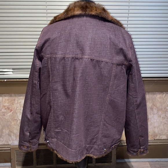 VINTAGE DENIM & COMPANY CHOCOLATE DENIM IN LINED FAUX MINK BUTTON DOWN COAT L - Picture 7 of 9